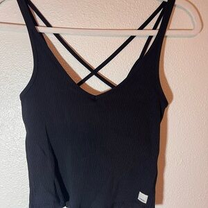 Vuori Black Ribbed Strappy Top